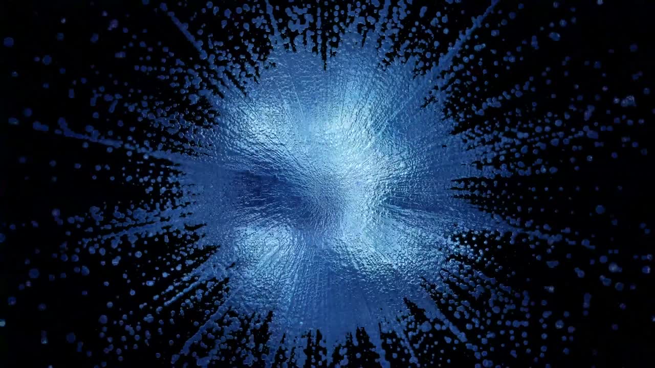 A bright dynamic blurry creative abstract spot of complex shape gathered from particles. Looped