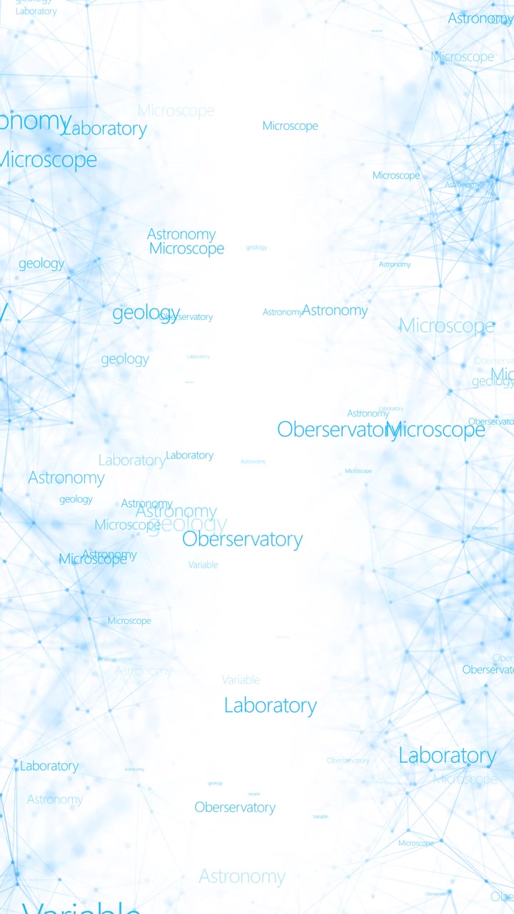 Science network word cloud background laboratory astronomy microscope observatory geology text over