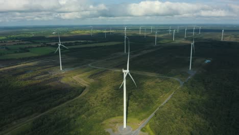 static aerial view of wind turbines energy production- 4k drone footage turbines