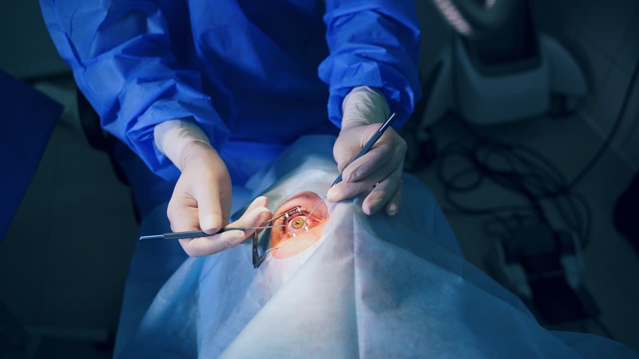 Ophthalmology surgery for eyes. Patient in the operating room during ophthalmic surgery