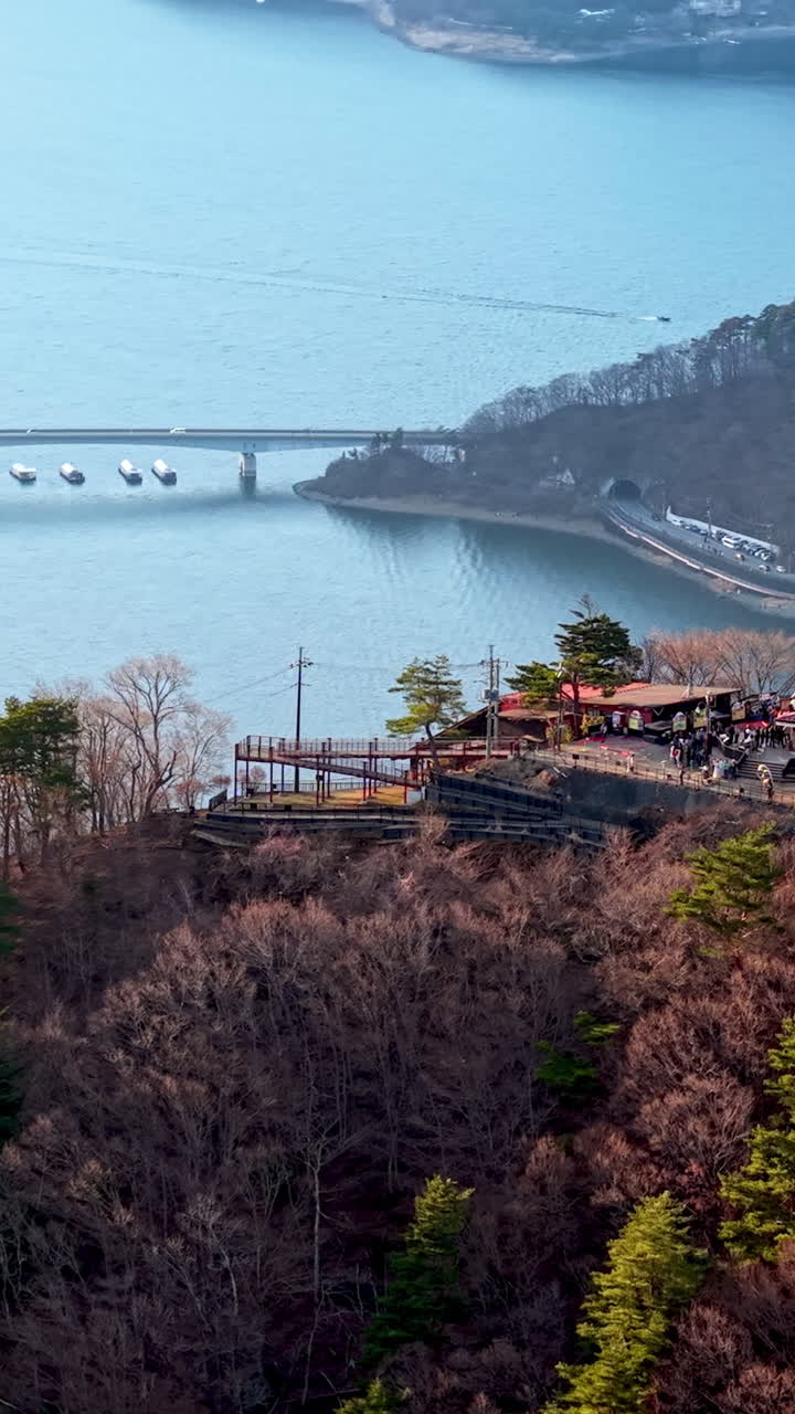 Aerial drone view of Mount Fuji viewpoint on a hill