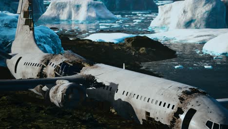 old broken plane on the beach of iceland