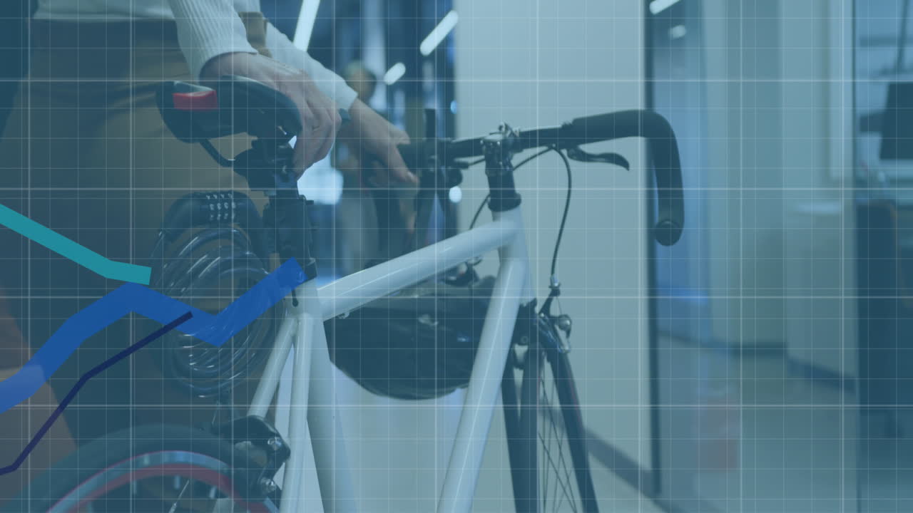 사무실에서 일하는 아시아 사업가 여성에 대한 데이터 처리의 애니메이션