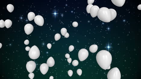 animación de globos blancos volando sobre las estrellas