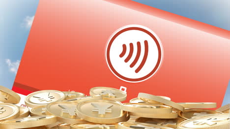 Animation-Von-Gold-Yen-Münzen-über-Dem-Bildschirm-Mit-WLAN-Symbol