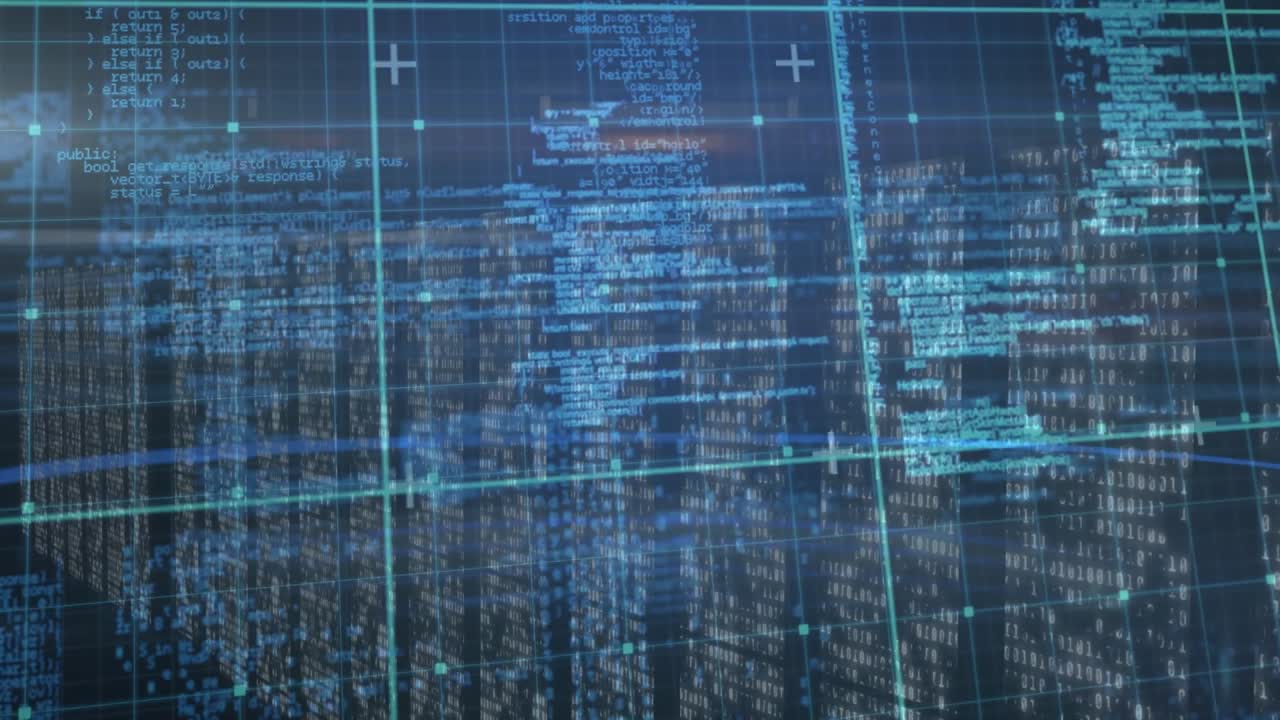 Animation of data processing in blue data over servers