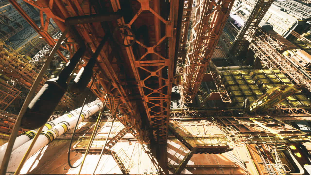 Industrial piping inspection rusty beams and detailed supports