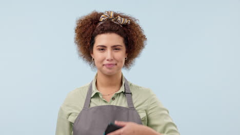 Woman-with-coffee,-POS-and-card-machine