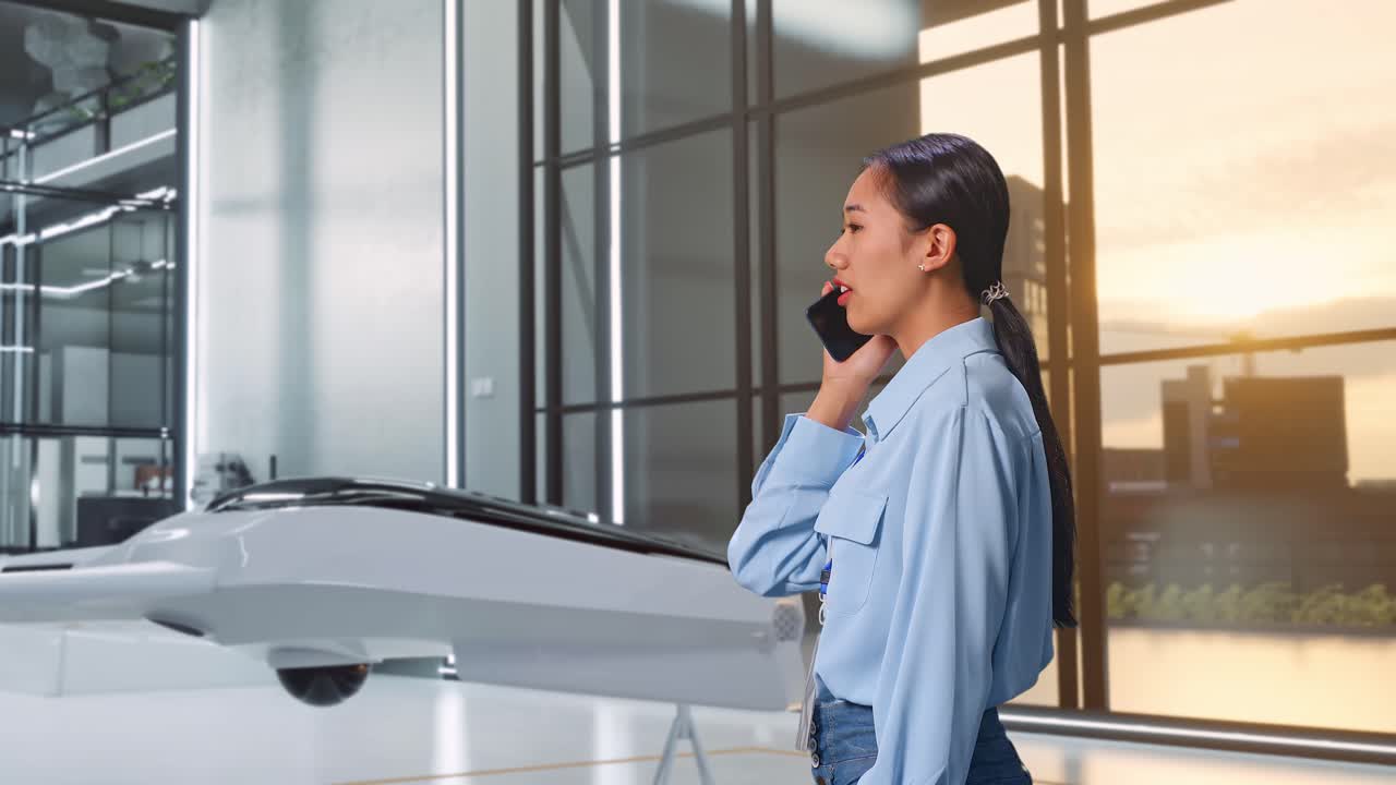 현대적 인 사무실 에서 전화 를 하는 사업가