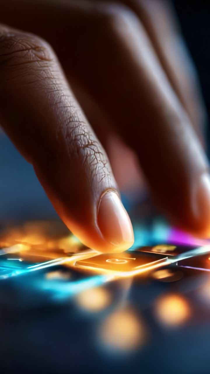 A Close-Up View of a Hand Interacting with a Colorful Touchscreen Display, Showcasing Vibrant Colors and Dynamic User Interaction in Modern Technology
