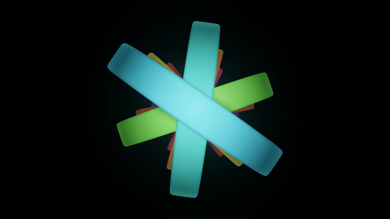 loop, colourful rings rotating and forming geometric patterns, abstract 3d object on black background, 4k