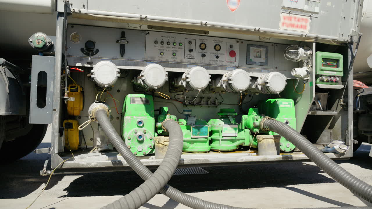 Camion cisterna, pompe per il rifornimento, divieto di fumo, diesel, benzina, indicatori