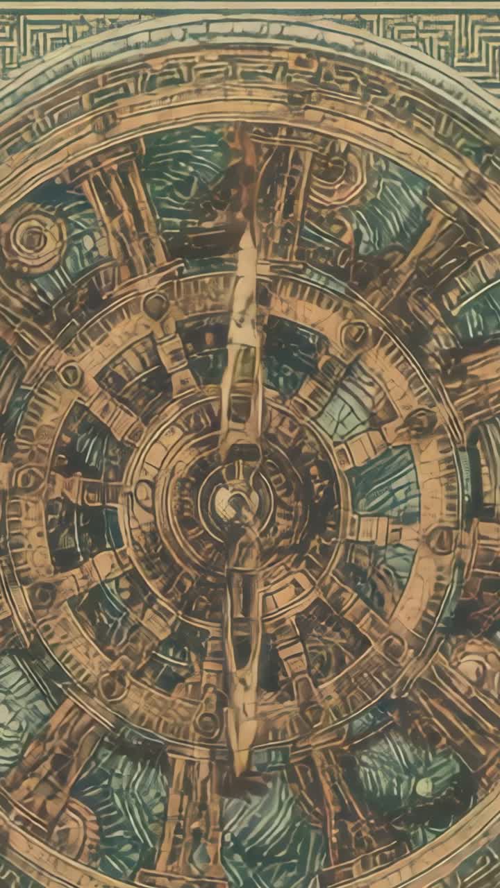 Vertical video: Rotating pointer on dial past Roman numerals in workshop, marking time by gearing