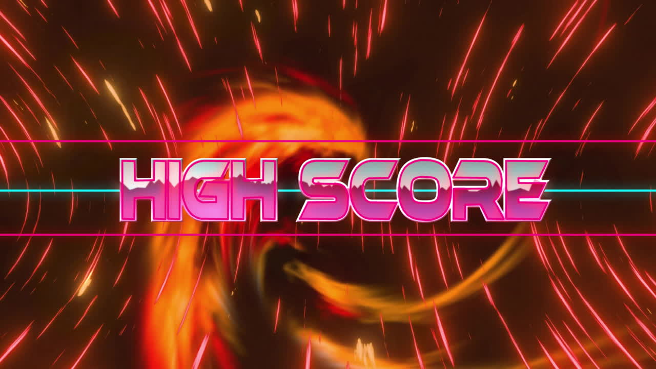 네온 패턴 배경 위에 높은 점수 텍스트의 애니메이션