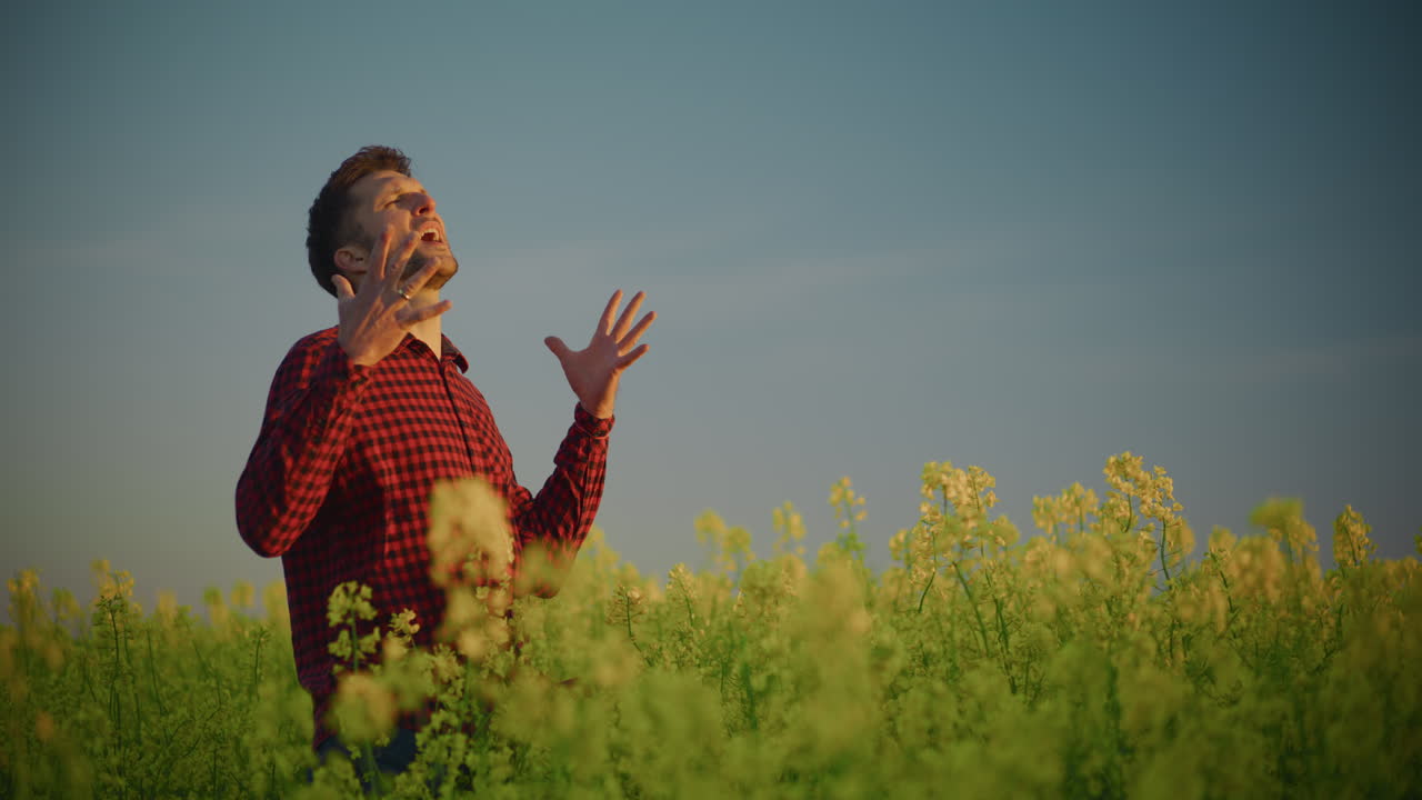 Angry Farmer in Rapeseed Field