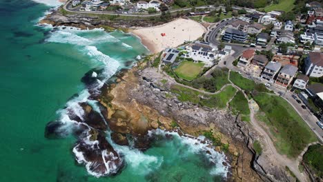 drone shot over tamarama beach in sydney, nsw, australia