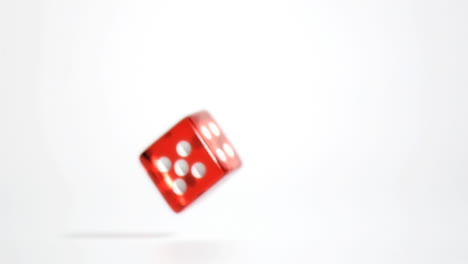 red single die falling in super slow motion