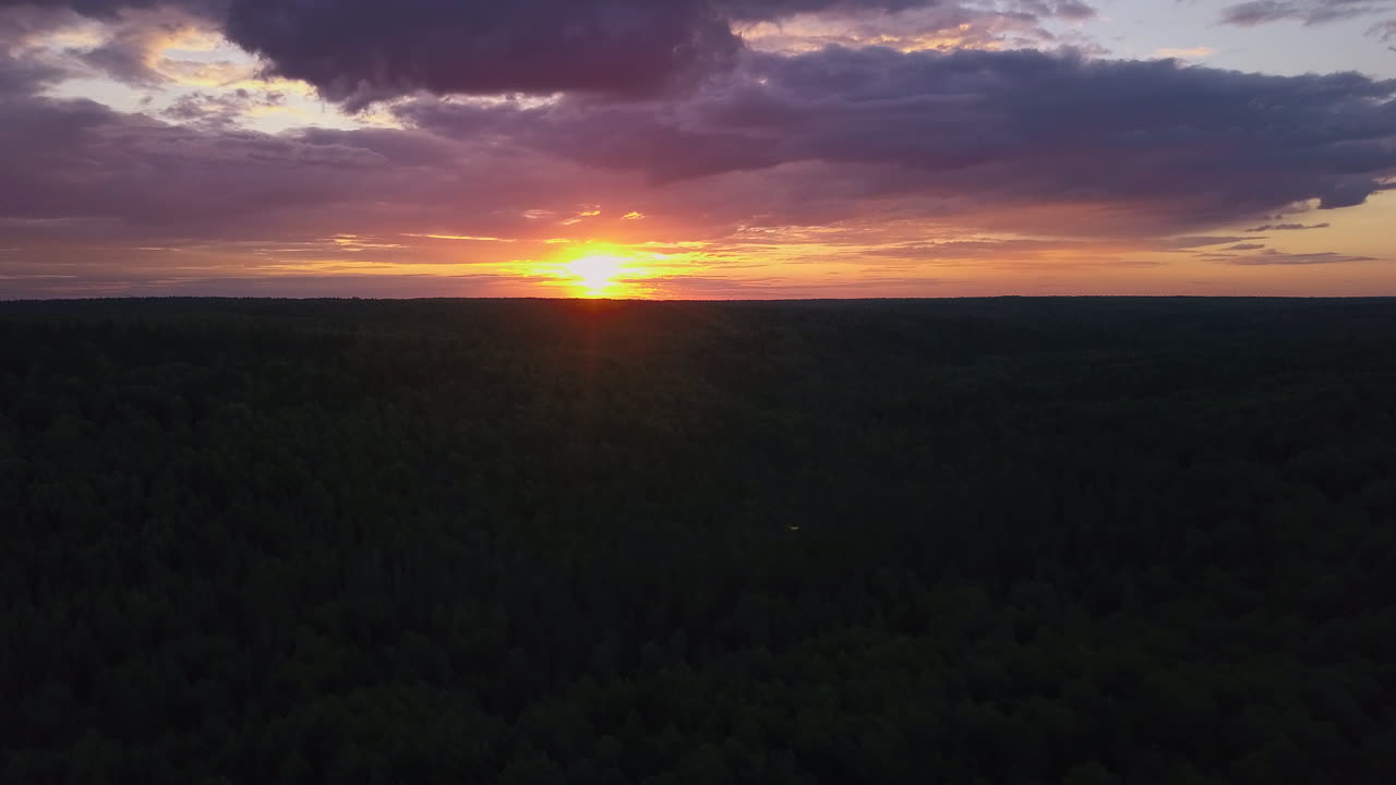 puesta de sol sobre un paisaje forestal
