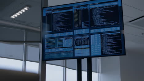 large display screen showing data in an office environment