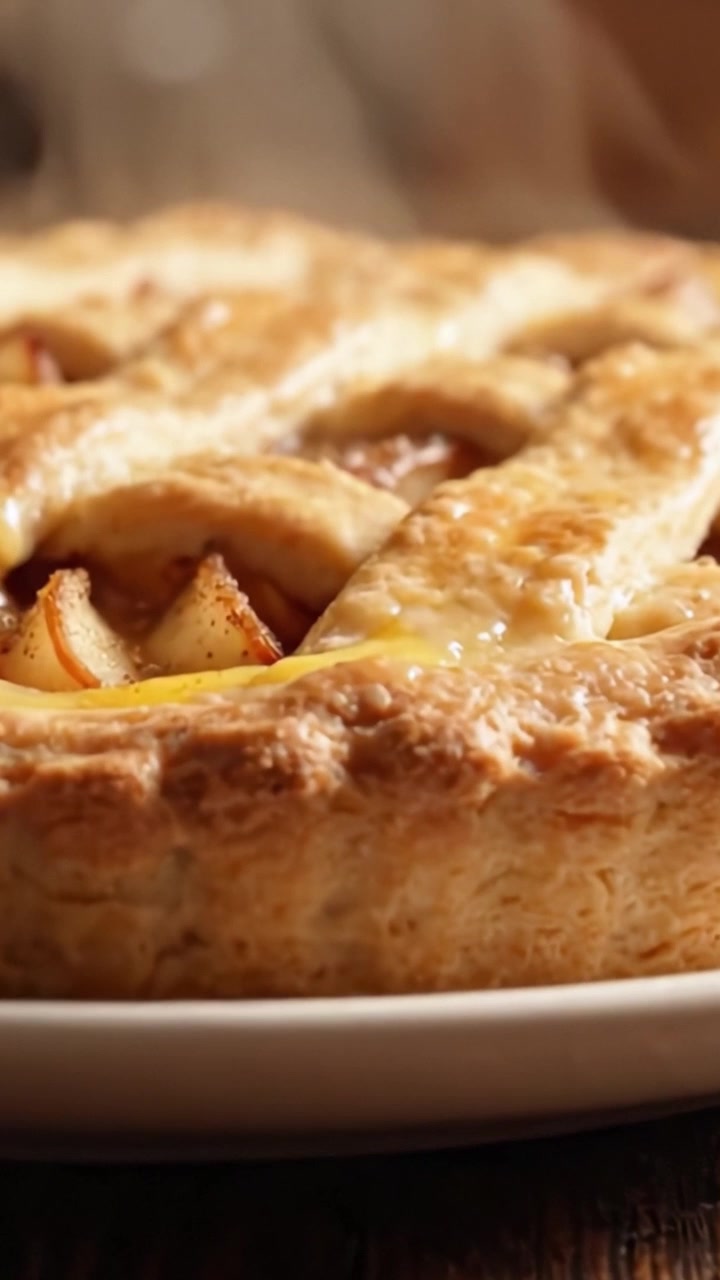 Deliziosa torta di mele fatta in casa con crosta dorata e mele calde alla cannella, perfettamente cotta per ogni occasione, ripresa in un primo piano dettagliato.