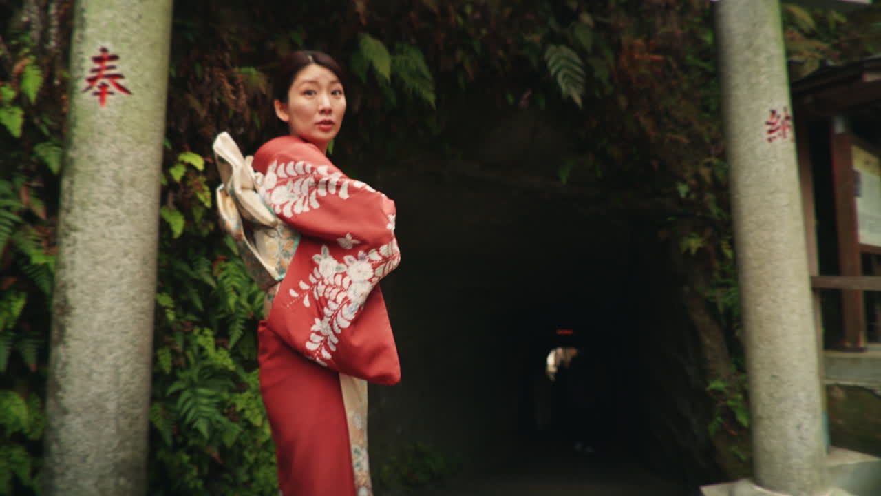 Woman in Kimono by a Tunnel
