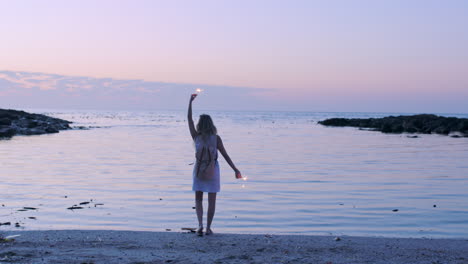 beach, sparklers and mockup with a woman tourist