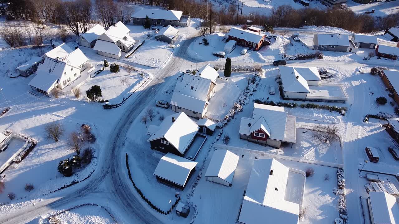 Spectacular humble Vaksdal Norway town homes snow december