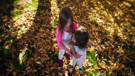 two girls playing in autumn leaves
