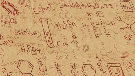 Animation-of-red-structural-formulae-of-chemical-compounds-on-paper