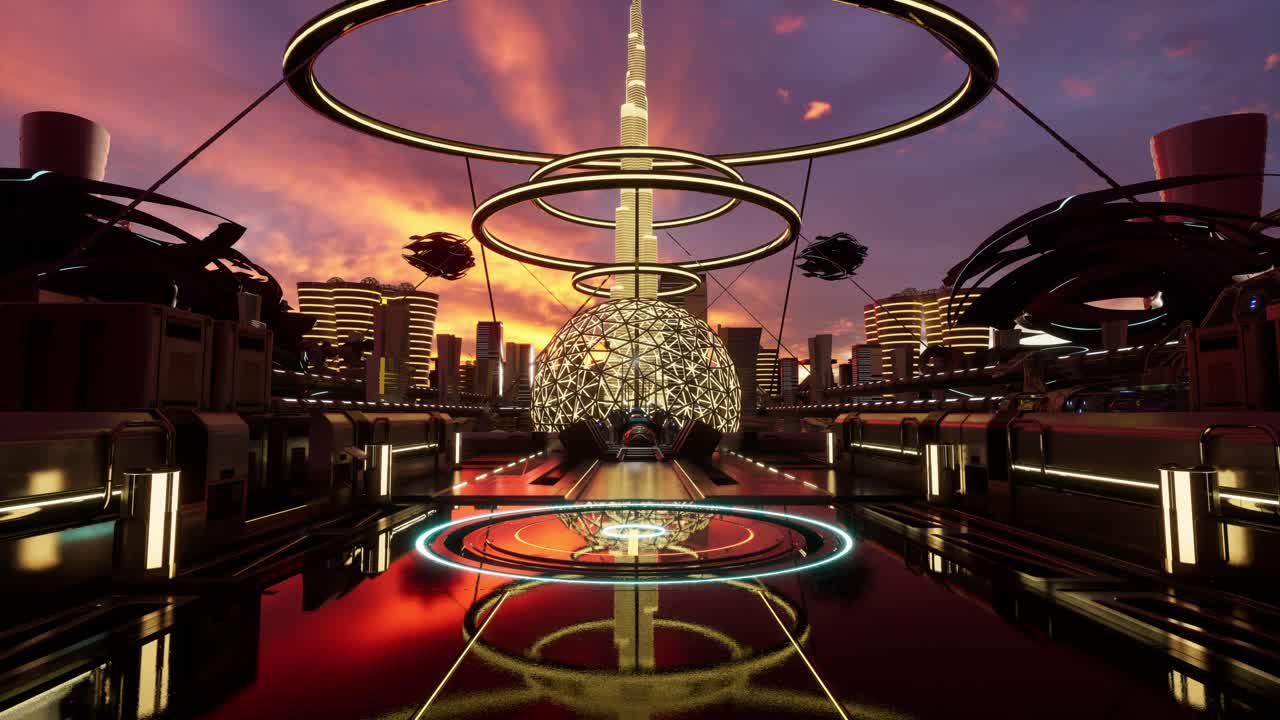 Futuristic City Sunset Bridge
