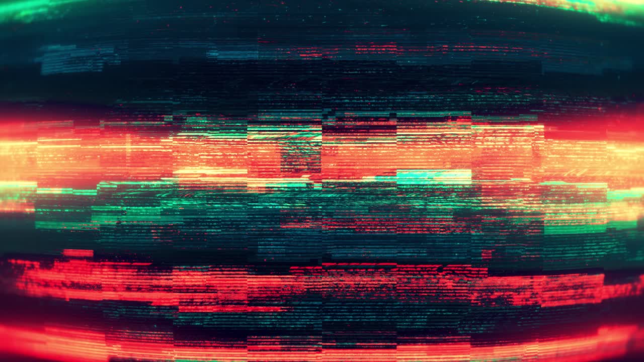 Abstrakt digital glitch-effekt med rød og grøn støj