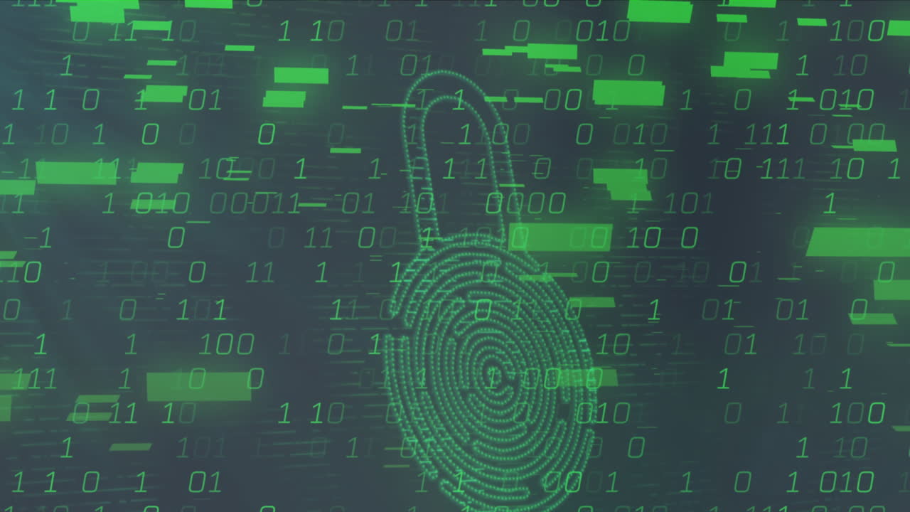animación del procesamiento de datos de codificación binaria sobre el icono del candado de seguridad contra un fondo gris