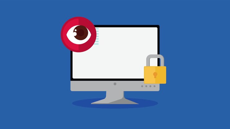 bureaublad met hangslot cybersecurity animatie