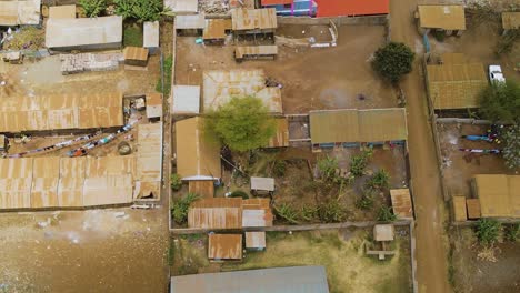 Birdseye-aerial-view-of-Loitokitok-kenya,-shanty-poor-neighborhood-of-Nairobi-suburbs,-Kenya