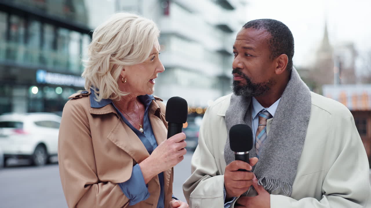 Reporters interviewing on the street