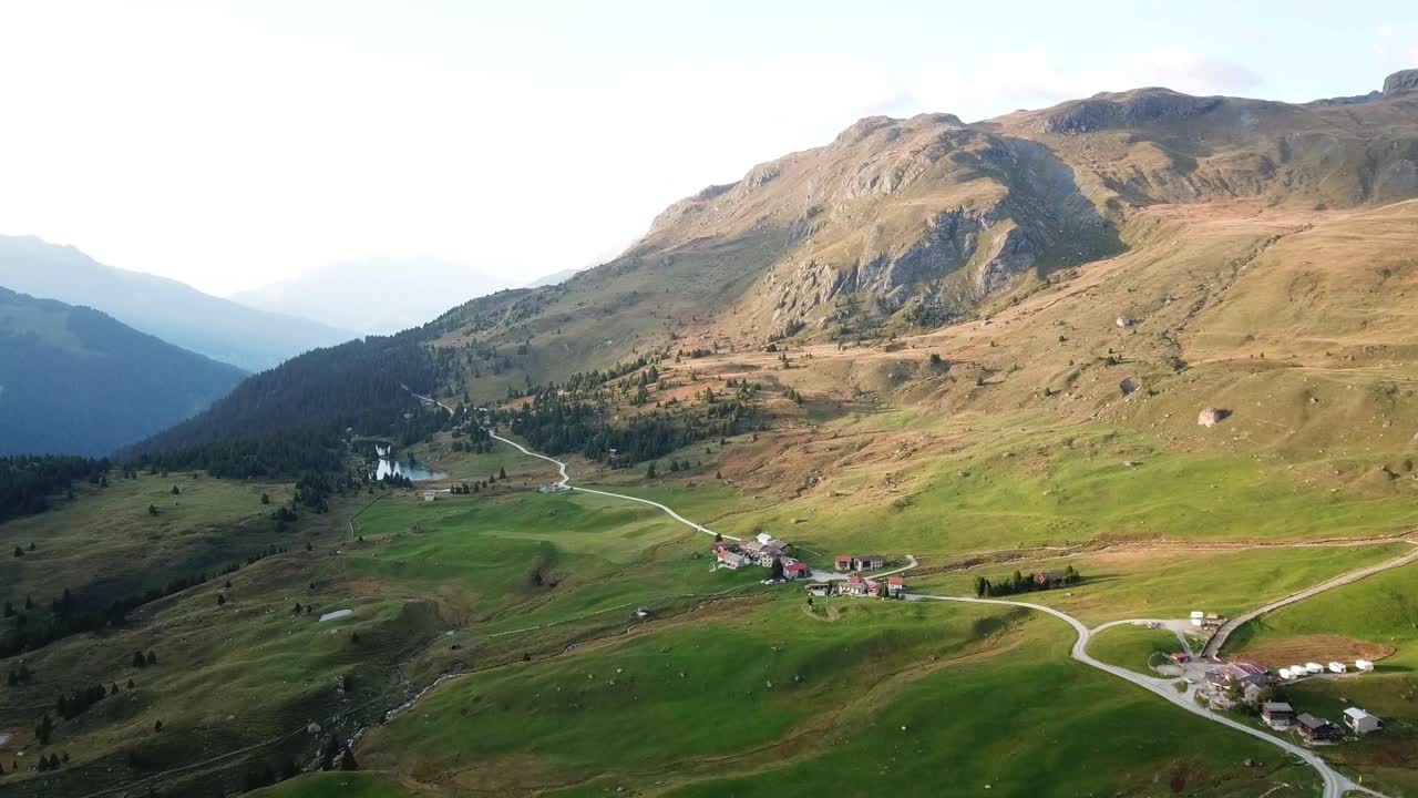 Aerial view of Alp Flix, in Grisons, (Graubünden), Switzerland.