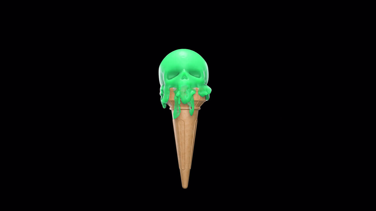 Gelato verde che si scioglie a forma di teschio con canale alfa