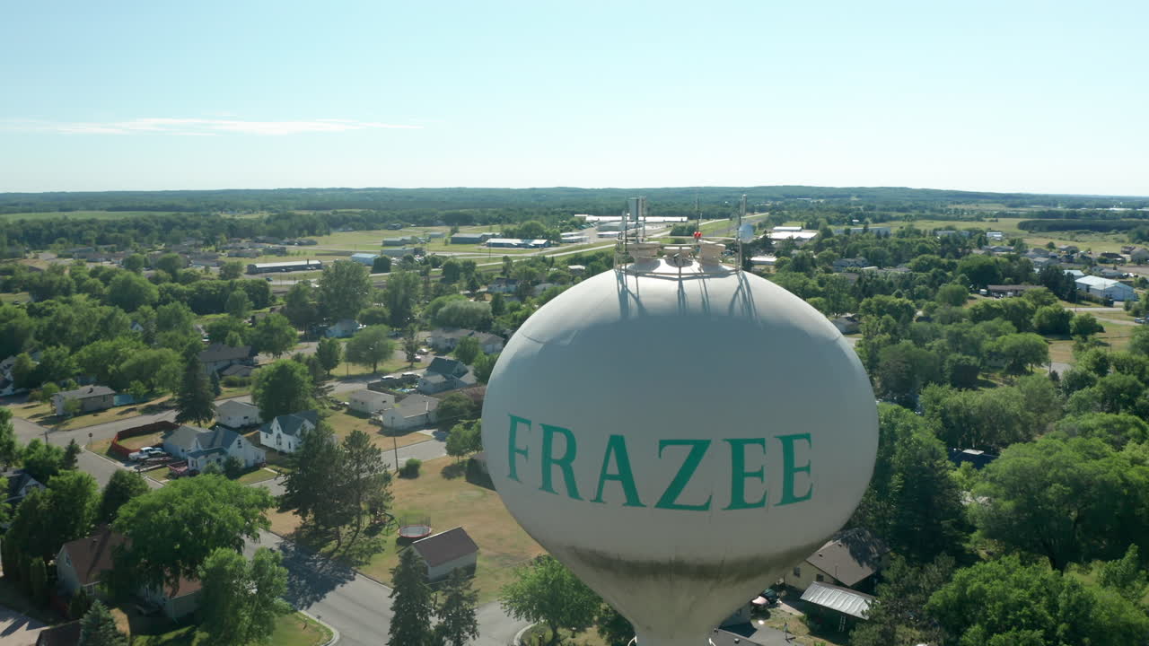 Daytime Aerial of Frazee Water Tower with &amp;quot;Frazee&amp;quot; Printed in Frazee, Minnesota
