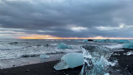 sunrise over black diamond beach in south iceland - wide