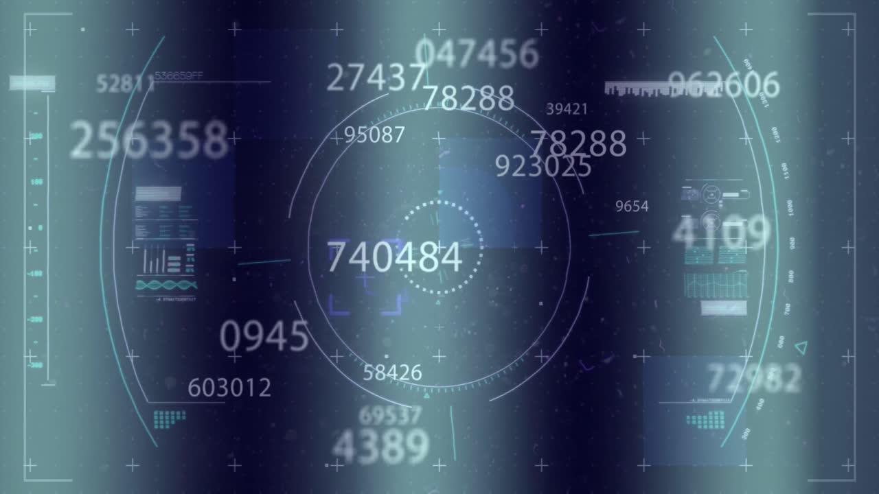 animación de la técnica de glitch sobre círculos, gráficos, barras de carga y hélice de adn en concepto abstracto