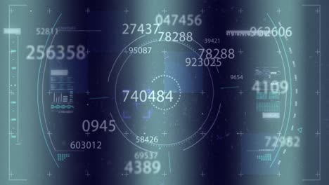 Animation of glitch technique over circles, graphs, loading bars and dna helix on abstract concept
