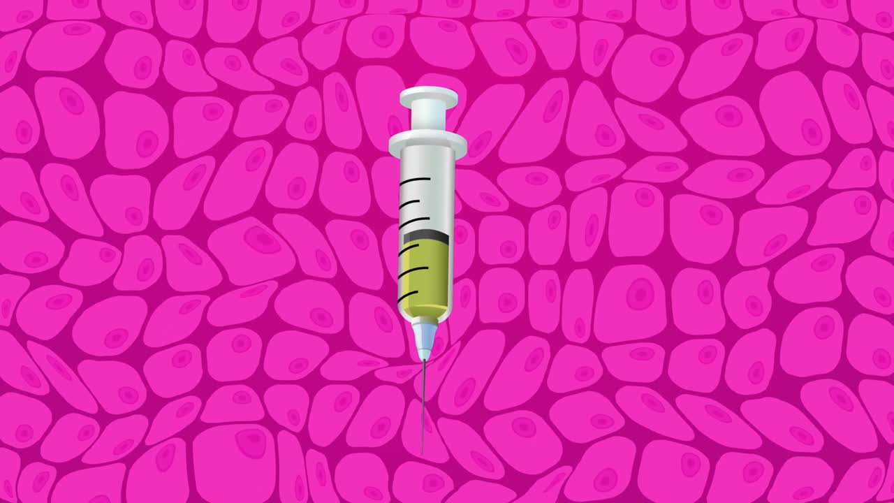 Premium stock video - Animation of syringe over pink cells on pink ...