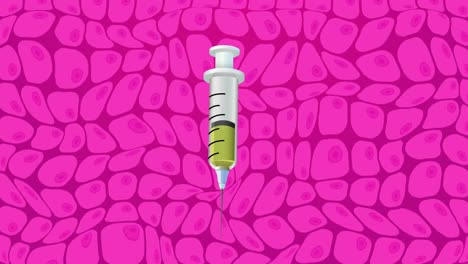 animación de la jeringa sobre las células rosadas sobre un fondo rosado