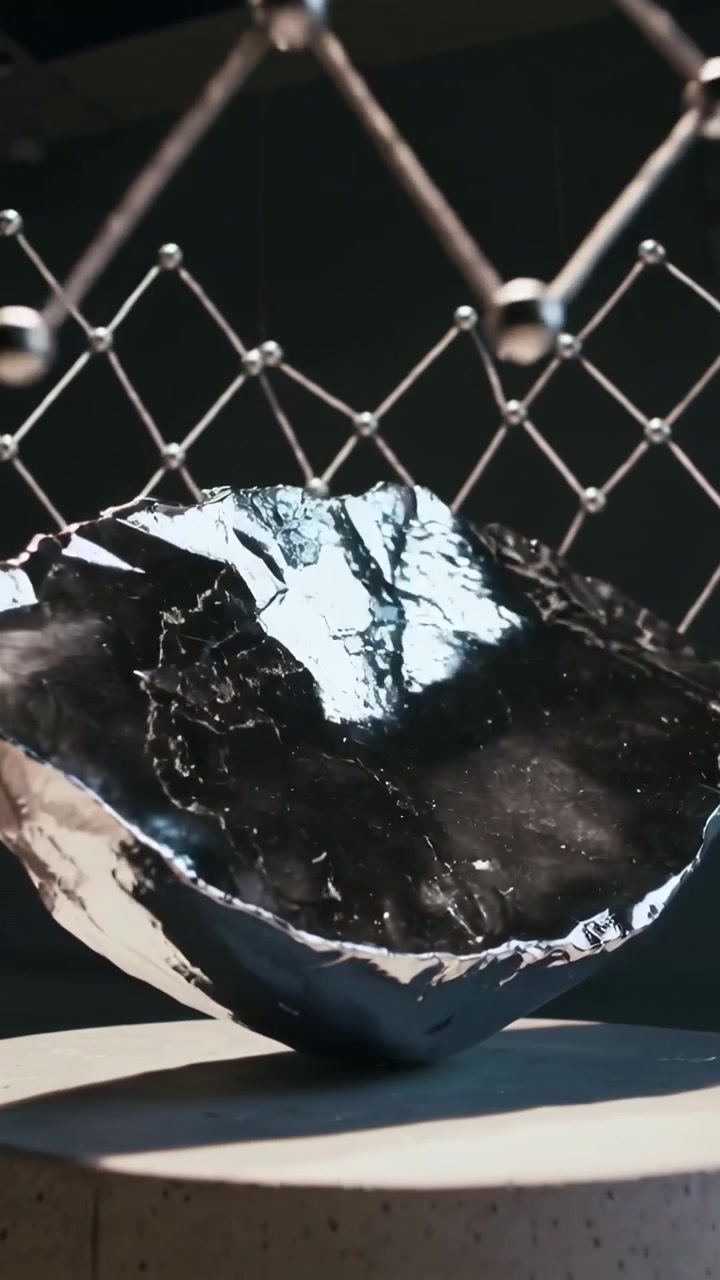 Vertical video: Rotating shiny black chunk showcasing bowl at studio, playback, stand, highlights