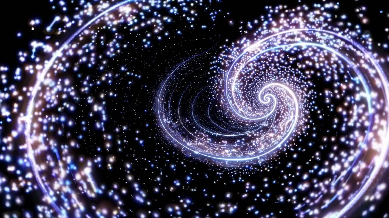 A mesmerizing spiral of glowing particles, captured from a top-down angle, creating a dynamic