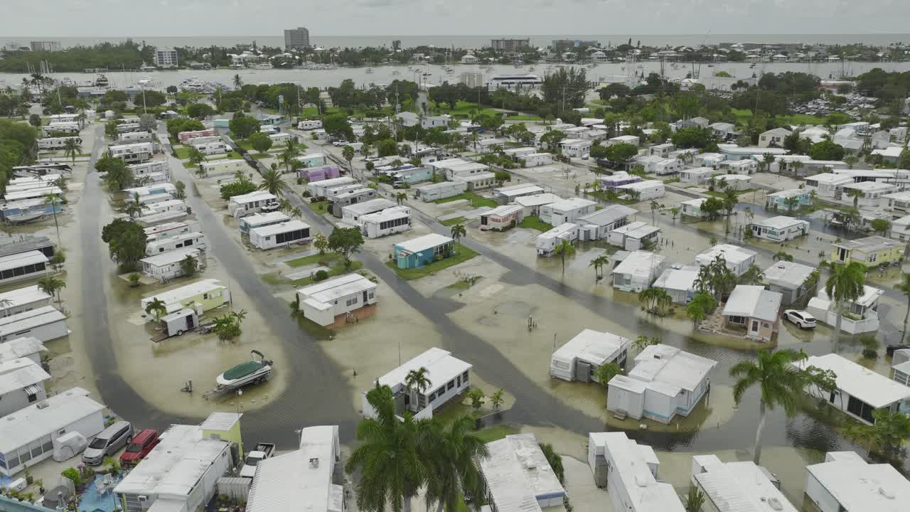 vista aérea de inundaciones y aumento del mar en la isla de san carlos en américa