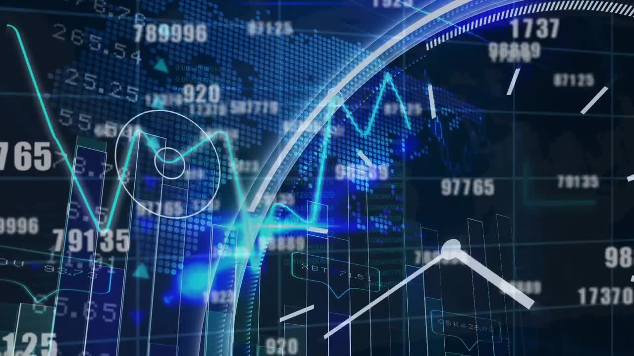 검은 바탕에 데이터 처리 및 시계의 애니메이션