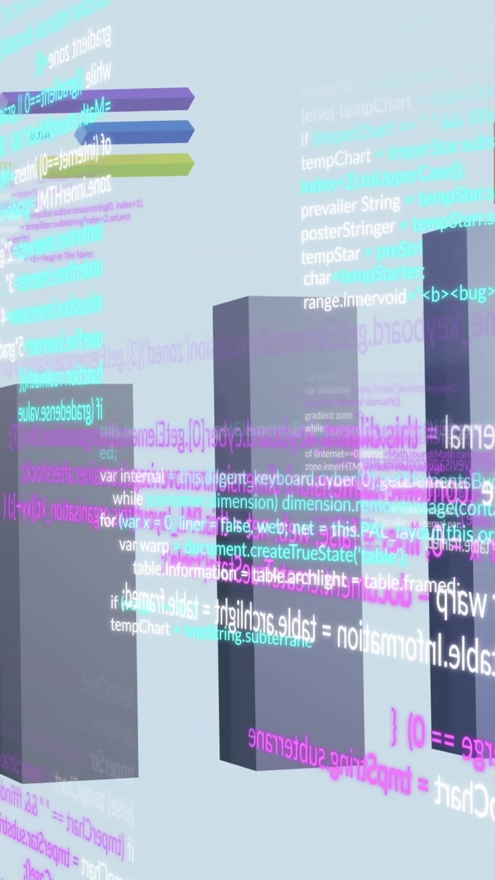 Animatie van financiële gegevensverwerking en statistieken over een witte achtergrond