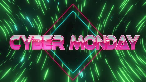 Animation-Von-Cyber-Monday-Text-über-Lichtspuren-Auf-Schwarzem-Hintergrund