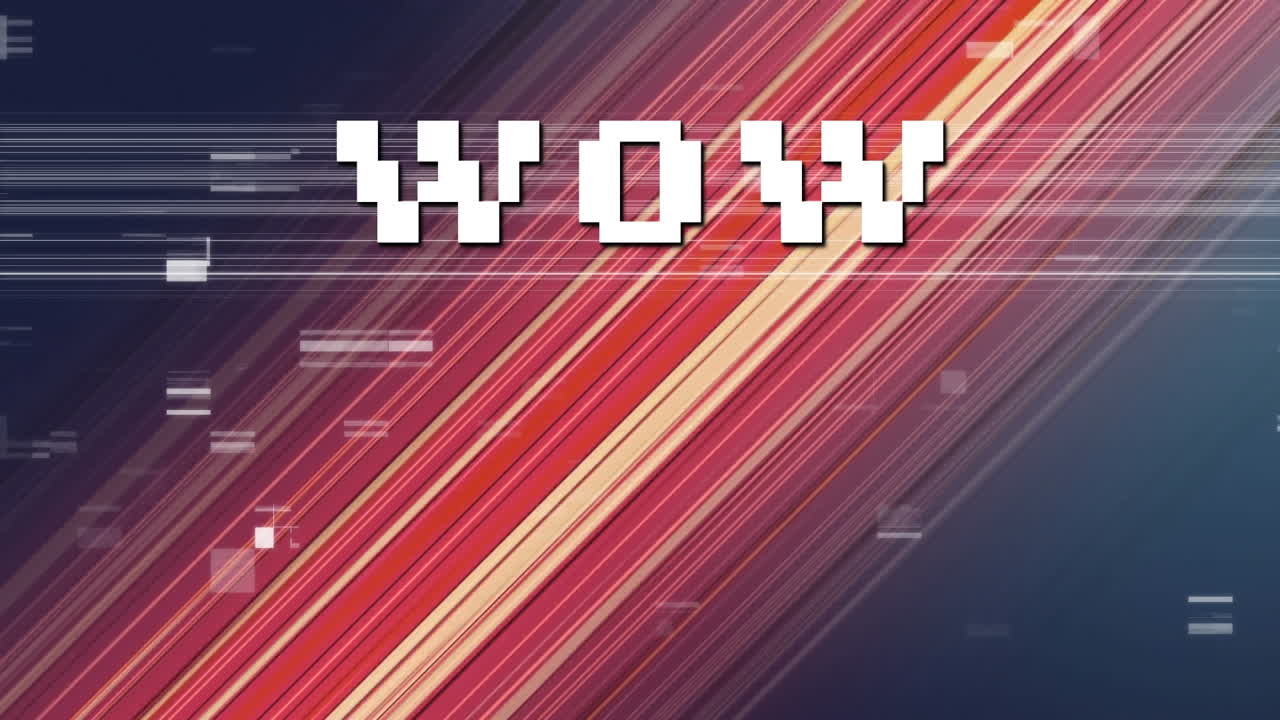 Animazione di "wow" su glitch e sfondo nero con strisce